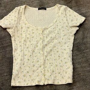 Brandy Melville zelly top; one size, can stretch! white with blue floral print